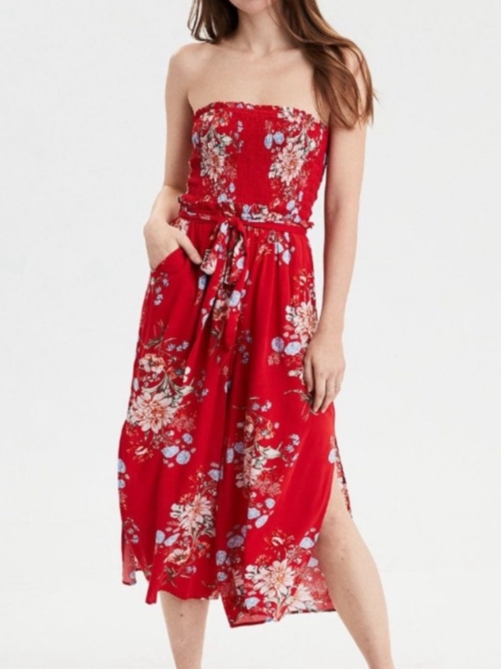 AE Floral Smocked Strapless Romper